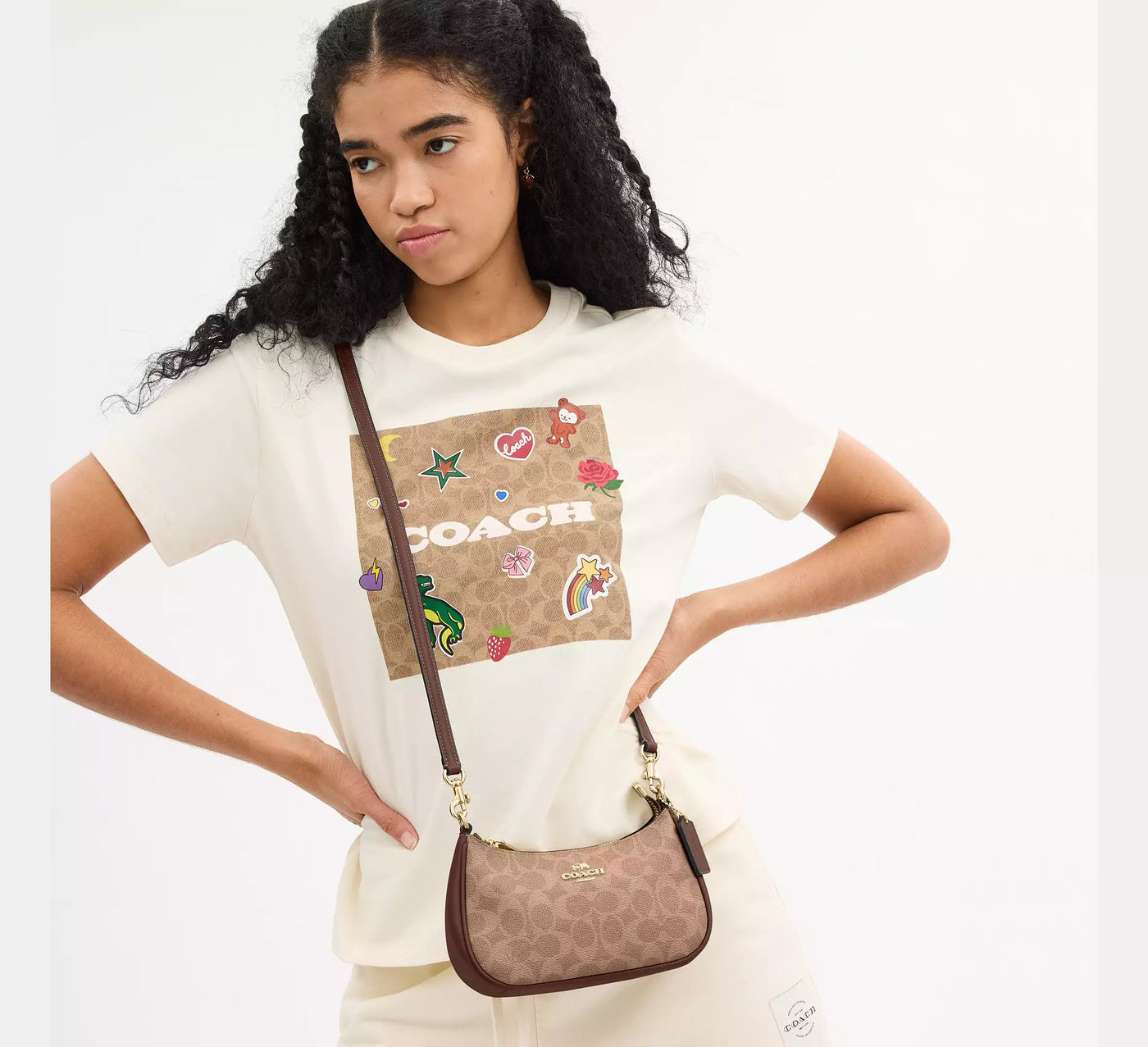 Mini sac bandoulière Teri Toile Marron Coach